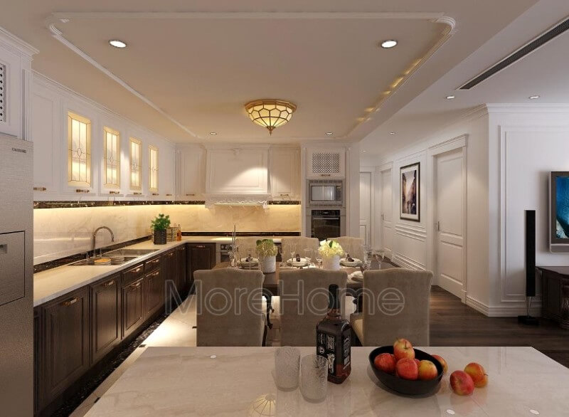 Thiết kế nội thất phòng bếp căn hộ cao cấp phong cách tân cổ điển. Nội thất chung cư tân cổ điển đẹp