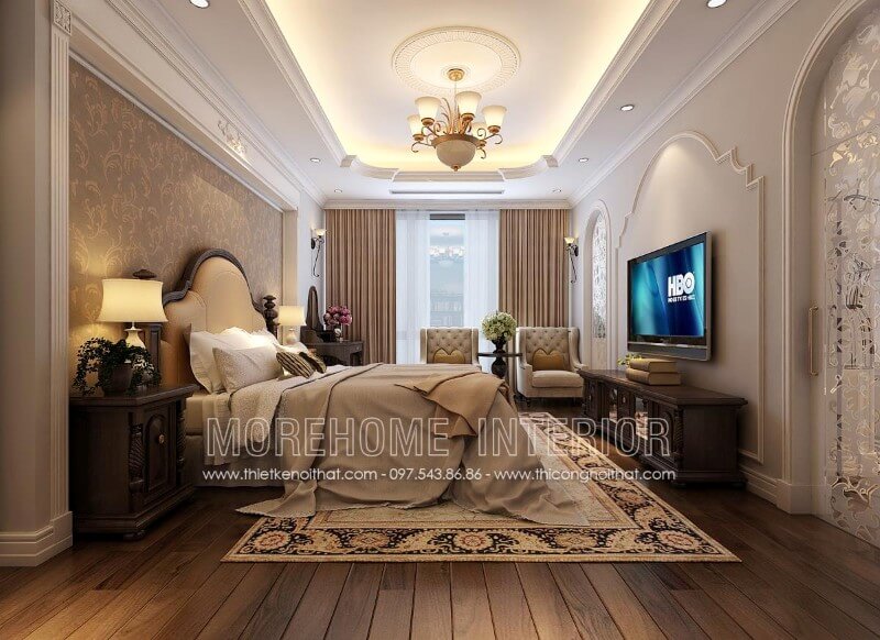 Giường ngủ chung cư tân cổ điển Giường ngủ chung cư tân cổ điển