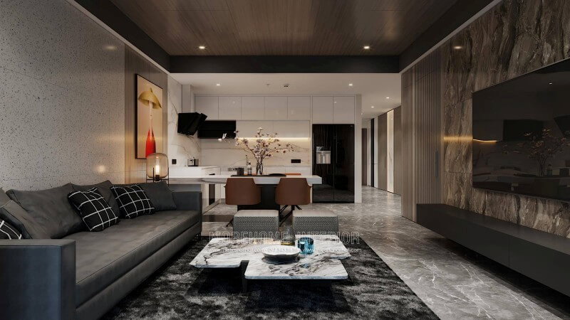 Tạo điểm nhấn cho phòng khách chung cư ấn tượng với bộ sofa chữ i Thiết kế phòng khách chung cư hiện đại