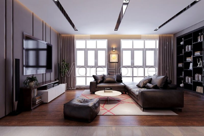 Bộ sofa hiện đại khung gỗ tự nhiên bọc da cao cấp để lại ấn tượng thu hút bất kì mọi ánh mắt người nhìn Thiết kế phòng khách chung cư hiện đại