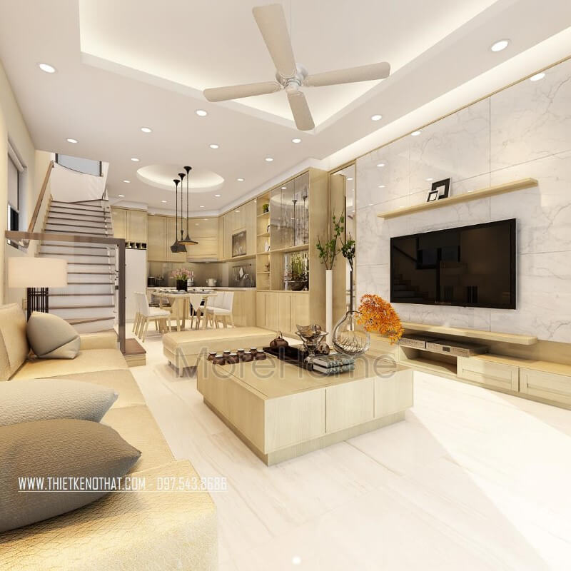 Thiết kế nhà phố phong cách hiện đại với nội thất gỗ đẹp sang trọng