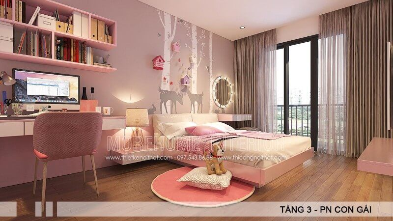 Lấy mẫu giường ngủ để trang trí phòng ngủ của con gái để tạo nên sự ấn tượng.